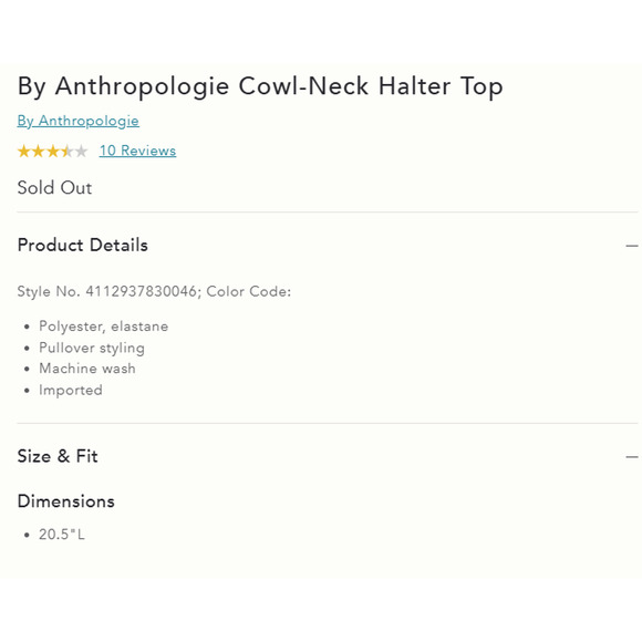 By Anthropologie Draped Cowl-Neck Halter Top in Dark Green Size M NWT $68 - Picture 7 of 8